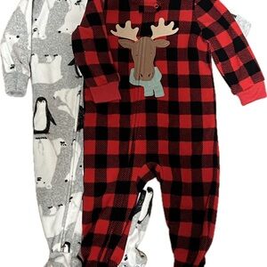 Carter's Red and Gray Plaid Moose Pajamas and Polar Bear footie pj’s.